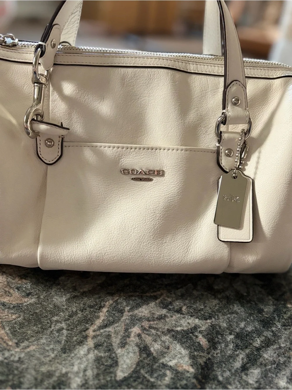 Coach White Leather Satchel with Silver Hardware